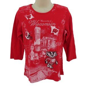 P Michael Women Medium University Wisconsin Badgers Rhinestone Shirt Top Bucky
